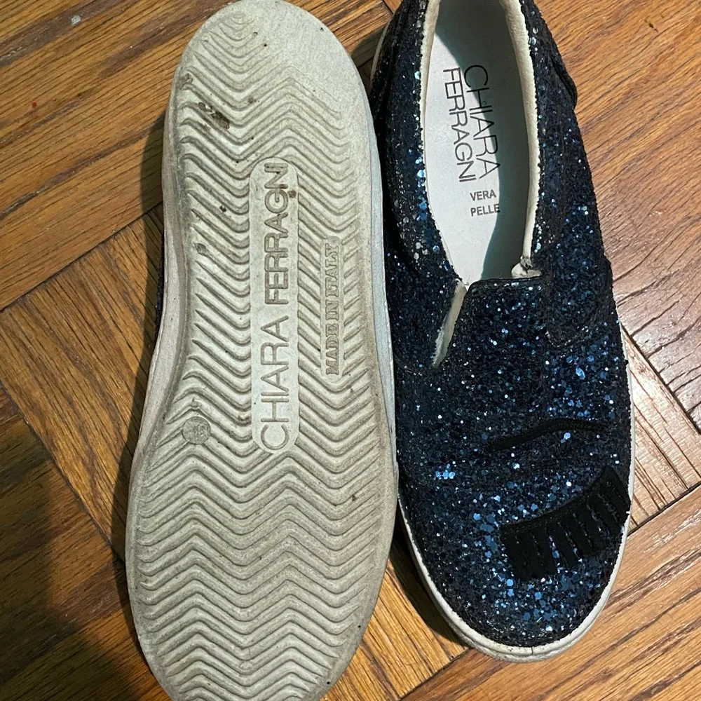 Chiara Ferragni glitter winking slip on shoes 39
